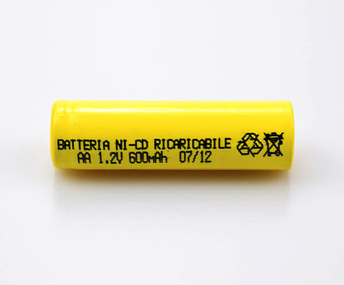 16.6g 1.2 V Ni Cd ব্যাটারি রিচার্জেবল হলুদ PVC AA600mAh