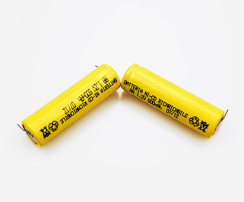 16.6g 1.2 V Ni Cd ব্যাটারি রিচার্জেবল হলুদ PVC AA600mAh