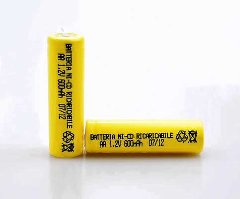 16.6g 1.2 V Ni Cd ব্যাটারি রিচার্জেবল হলুদ PVC AA600mAh